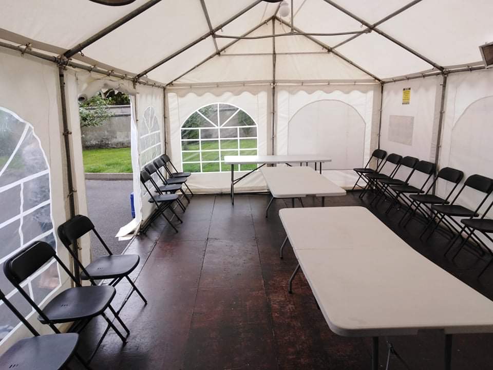 4 x 8 metre Marquee for Hire with Tables, Chairs, Lights, Heating and Flooring